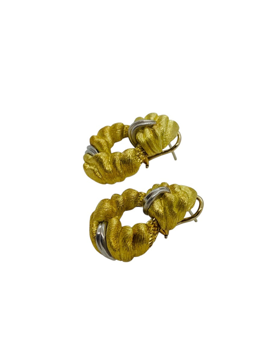 Henry Dunay Sabi 18k/Plat Two-Tone Brushed Knot-Style Clip Earrings