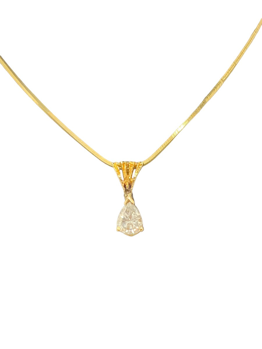 14K Yellow Gold Pear Diamond Necklace .70 CTW - 3.5 Gr / 19"