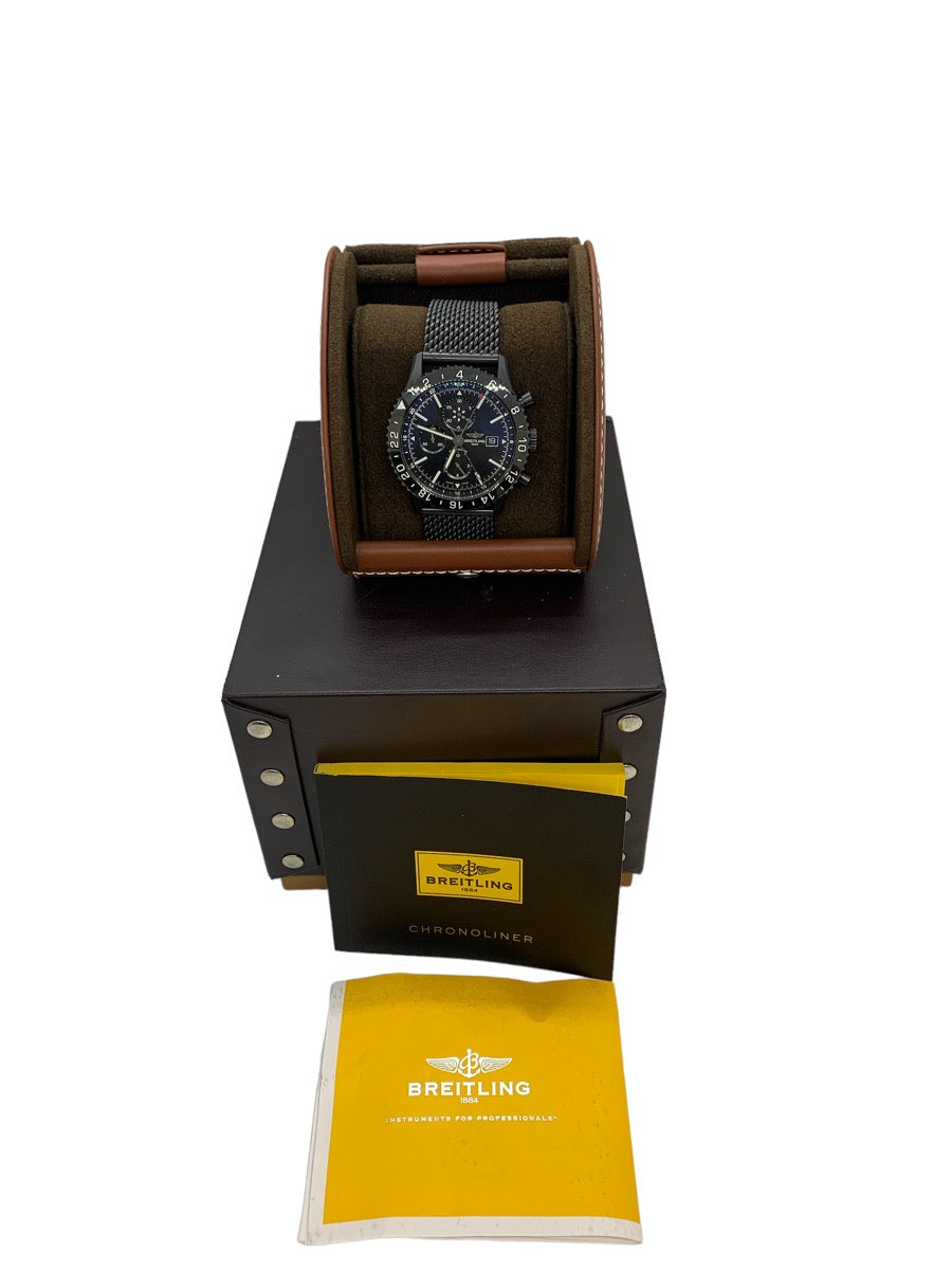 Breitling Chronoliner Black Steel Watch M24310 Black Ceramic 46mm- Box