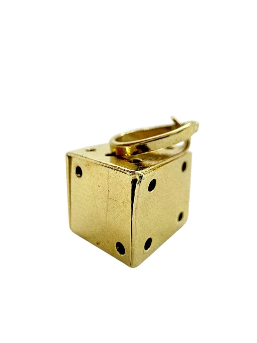 14K Italian Yellow Gold Hollow Die Pendant - 7.5mm - 1.5g