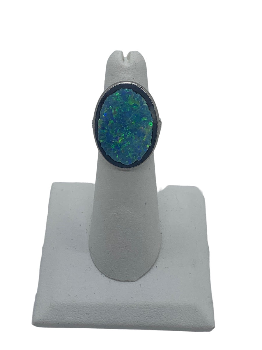 Platinum 950 Diamond Opal Lady's Ring 0.06 CTW Dias Size 4 / 10.6 Gram