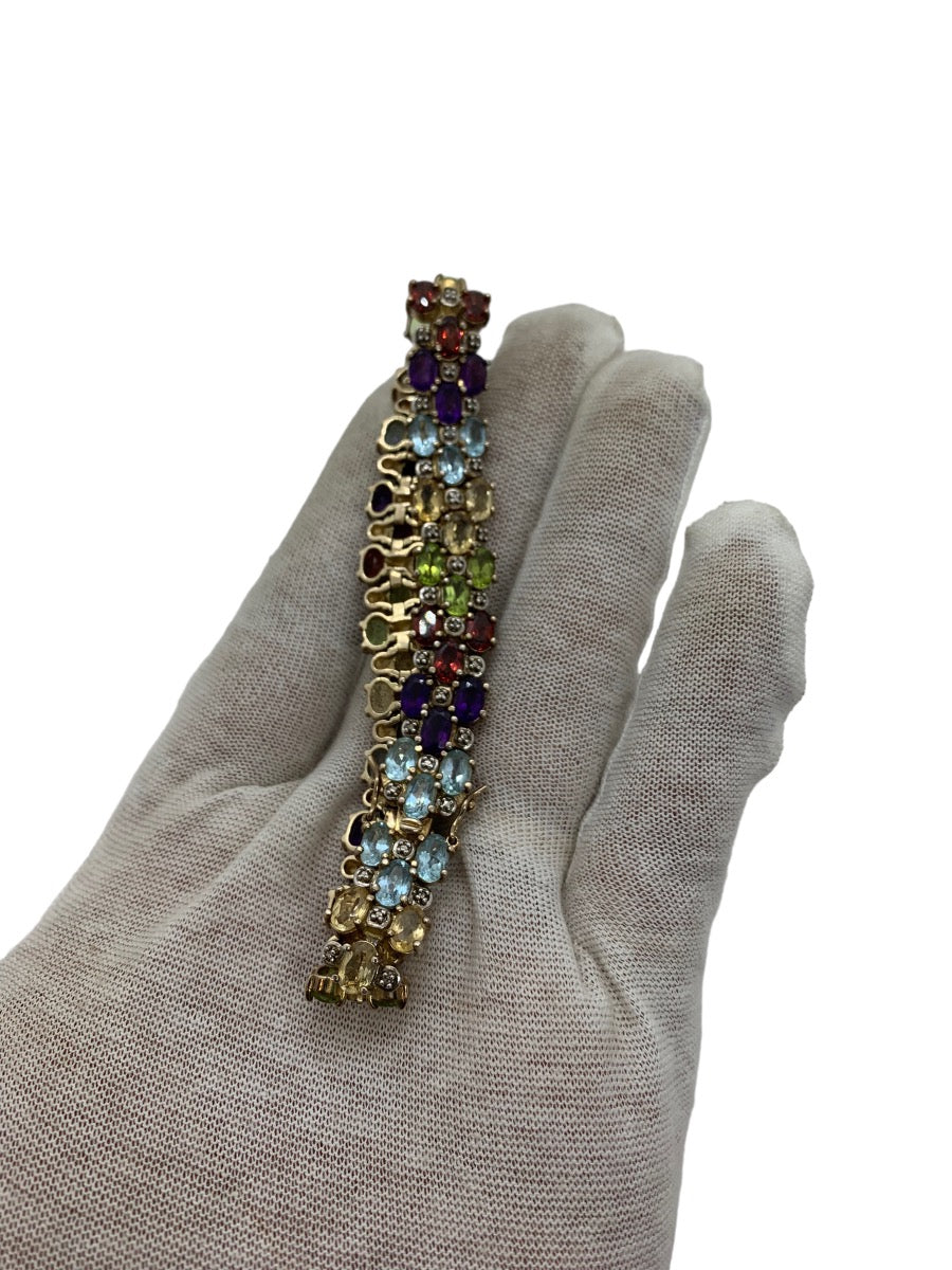 Sterling Silver .925 Gold filled Multicolor Stones Bracelet (8" Long)