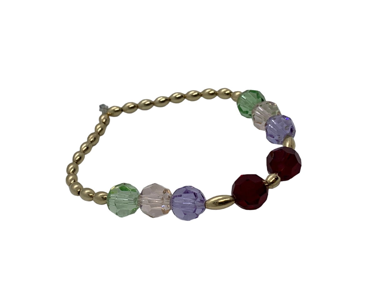 14K Yellow Gold Beaded Colored Stone Stretchy Bracelet 7.5 Grams