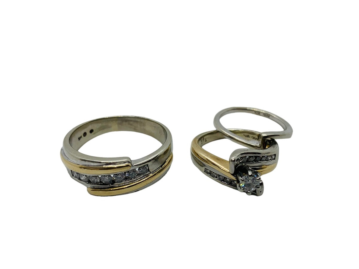 14K 2-Tone His & Hers Wedding Diamond Set 17 Grams Collectively