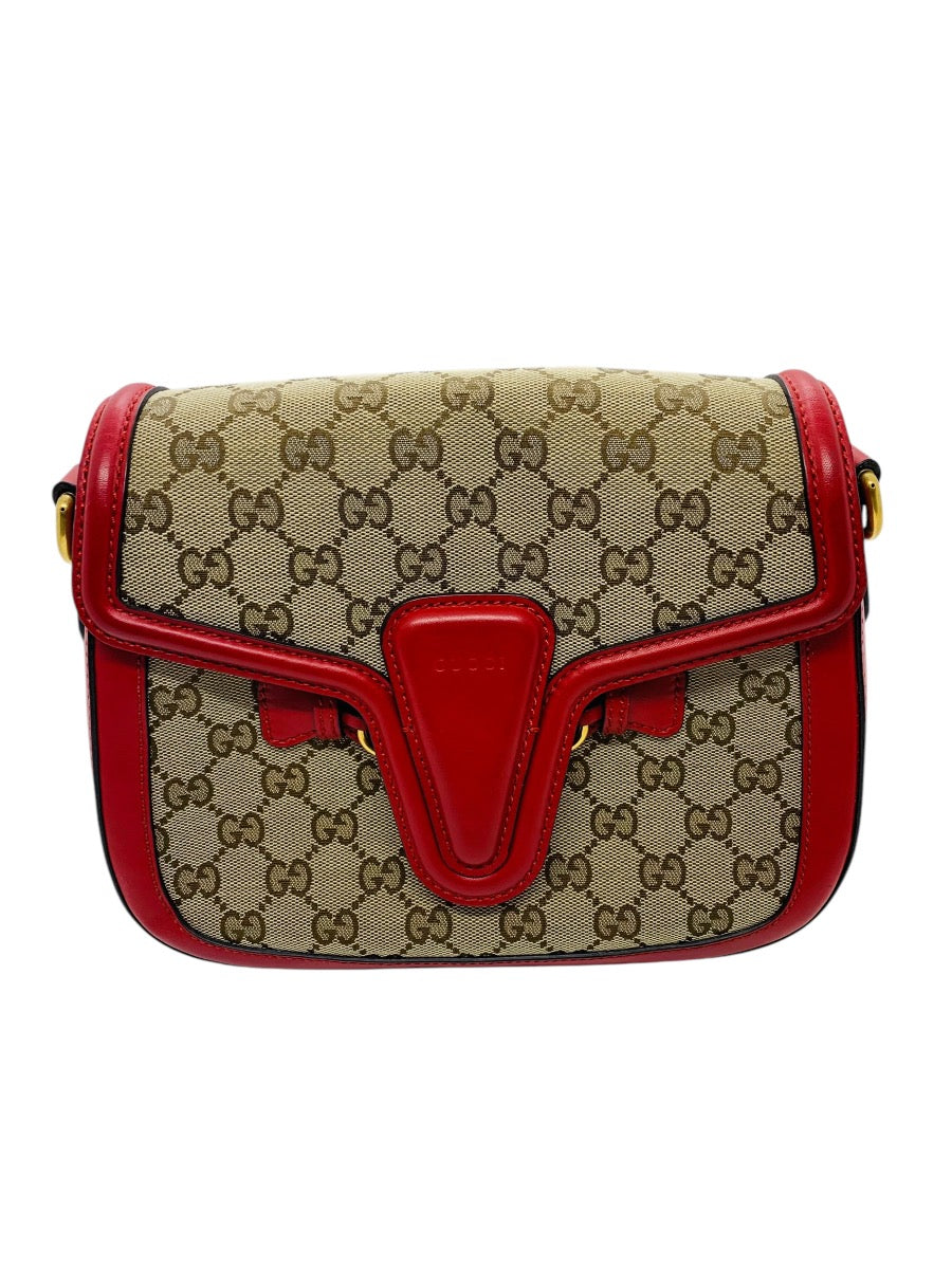 Gucci Monogram Ruinart Calfskin Medium Lady Web Shoulder Bag Beige Ebony Hibiscus Red