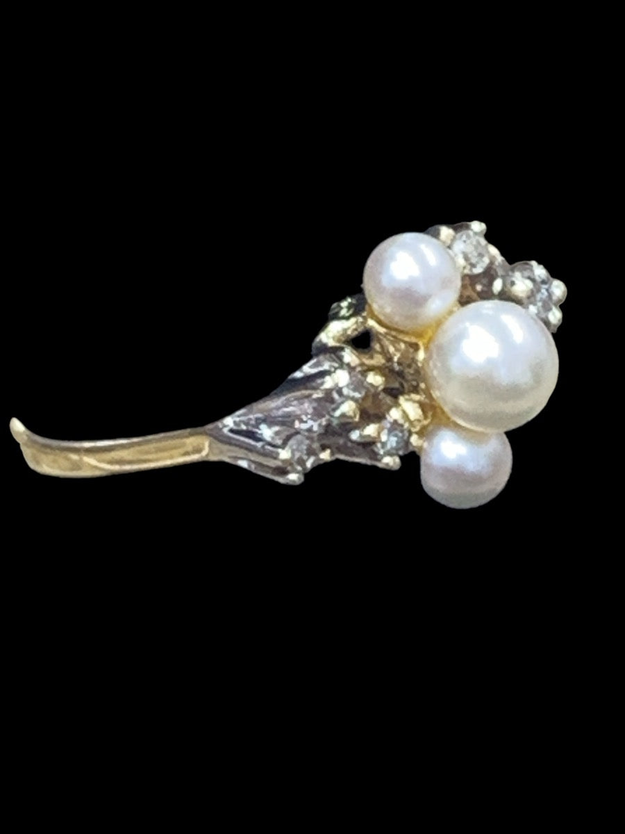 14K Yellow Gold/Diamond/Pearl Ring - 0.06tcw - Size 5 - 2.3g