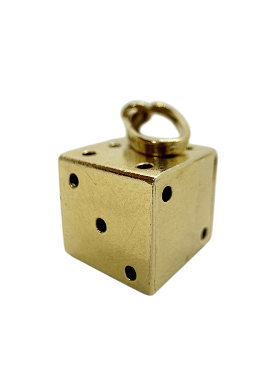 14K Italian Yellow Gold Hollow Die Pendant - 7.5mm - 1.5g