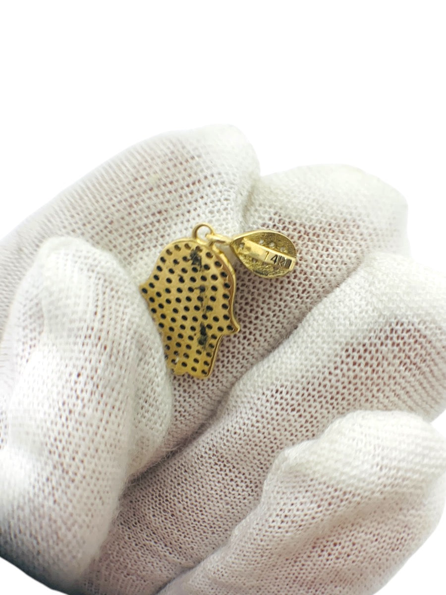 14K Yellow Gold Hand Design Pendant with Clear Stones | 1.6g