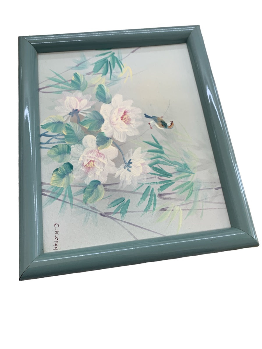 CK Chan Signed & Framed Bird On Twig Original Oil Painting