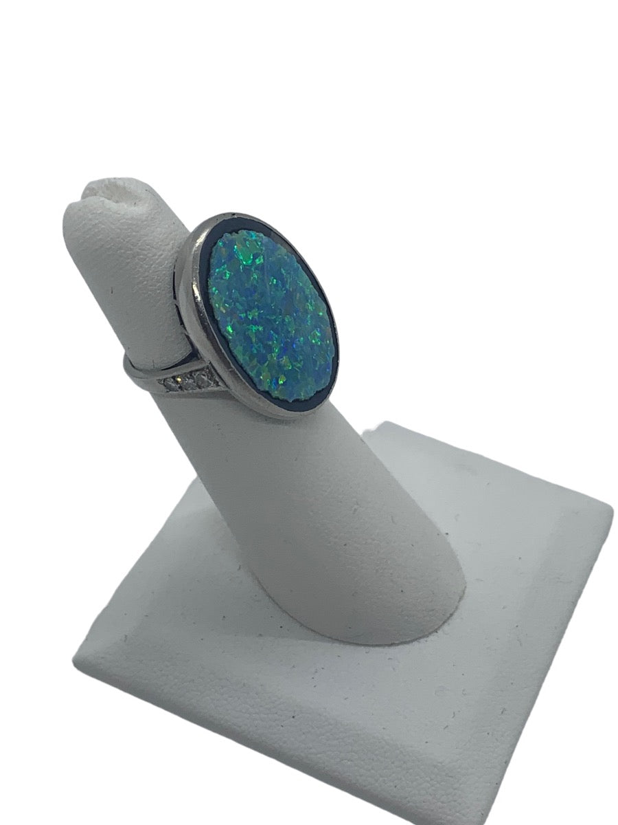 Platinum 950 Diamond Opal Lady's Ring 0.06 CTW Dias Size 4 / 10.6 Gram