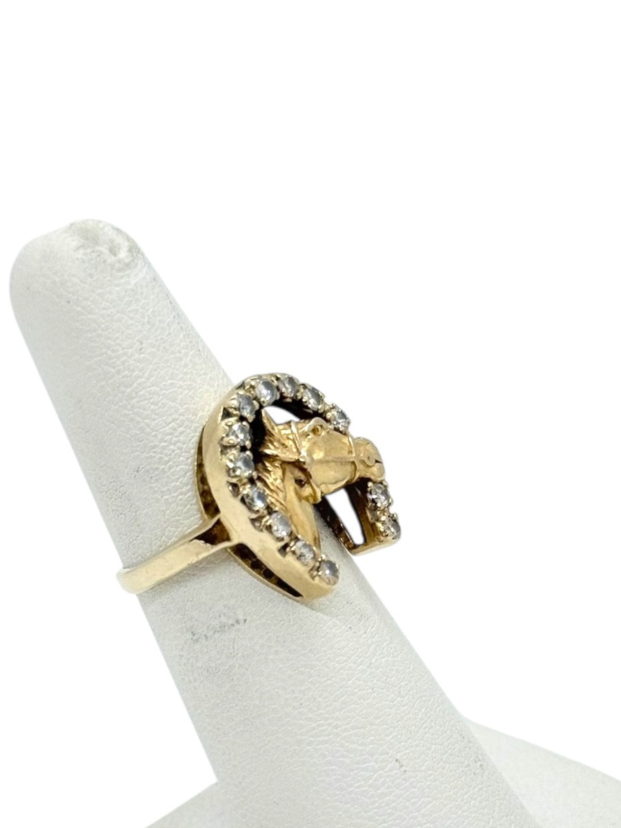 14K Yellow Gold Horse/Horseshoe Diamond Ring | Size 5 | 6.1g