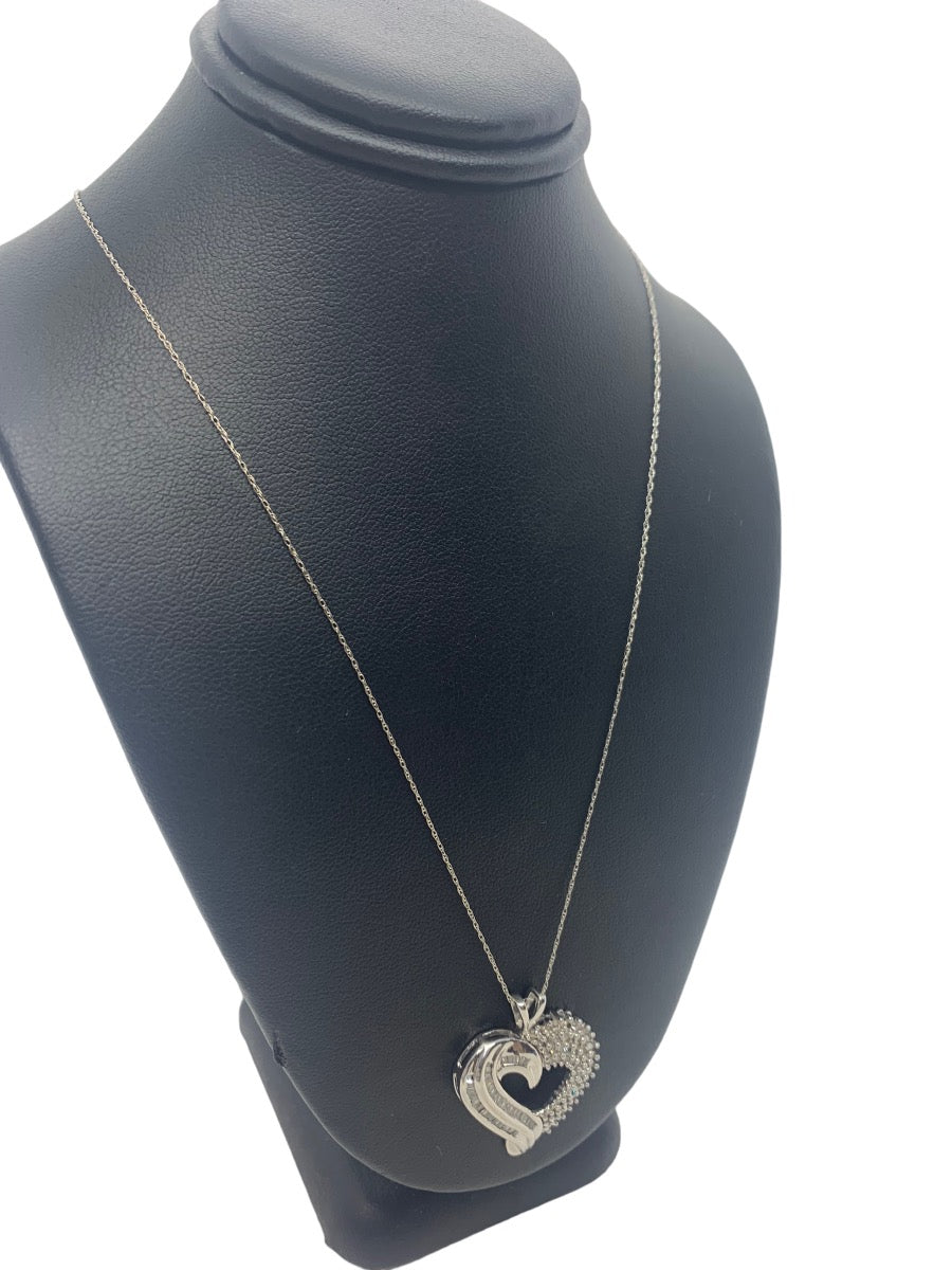 14K White Gold Diamond Necklace Heart Charm 95CTW/5.2 Grams 18"Length