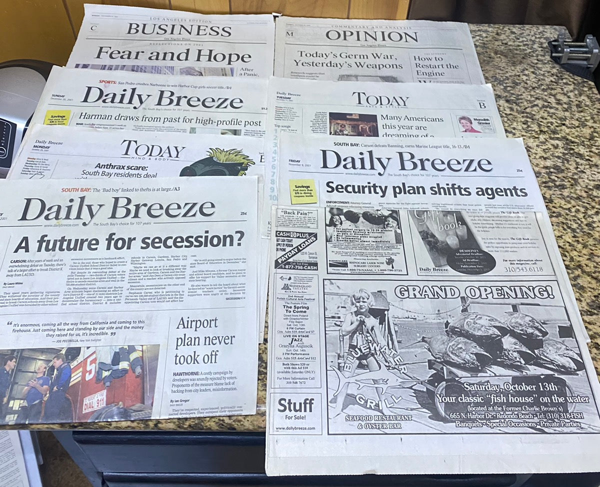 Lot of 2001 9/11 Attack News Paper, Time Magazine, Daily Breeze + More