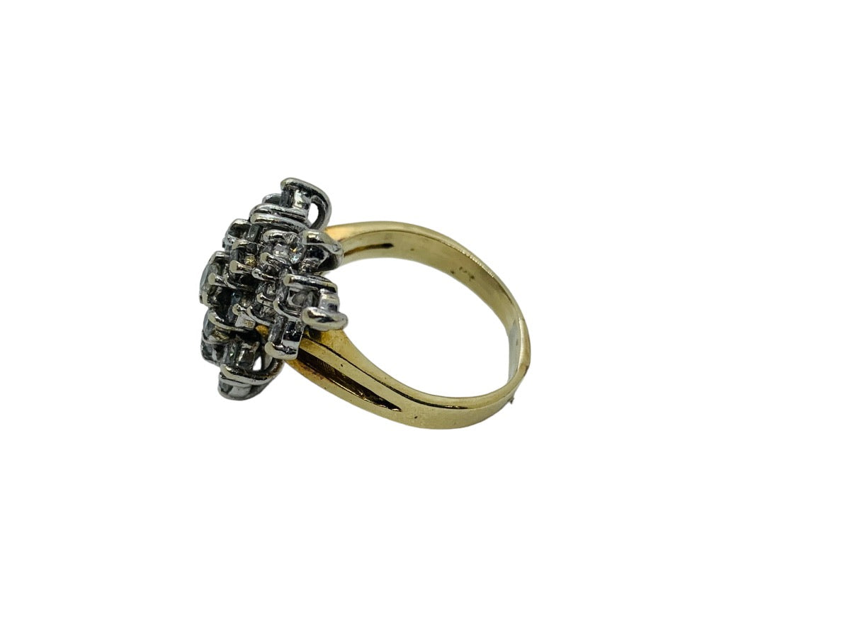 14K 2-Tone Gold Lady's Cluster Diamond Ring 2.5 CTW Size 7.5 / 9 Grams