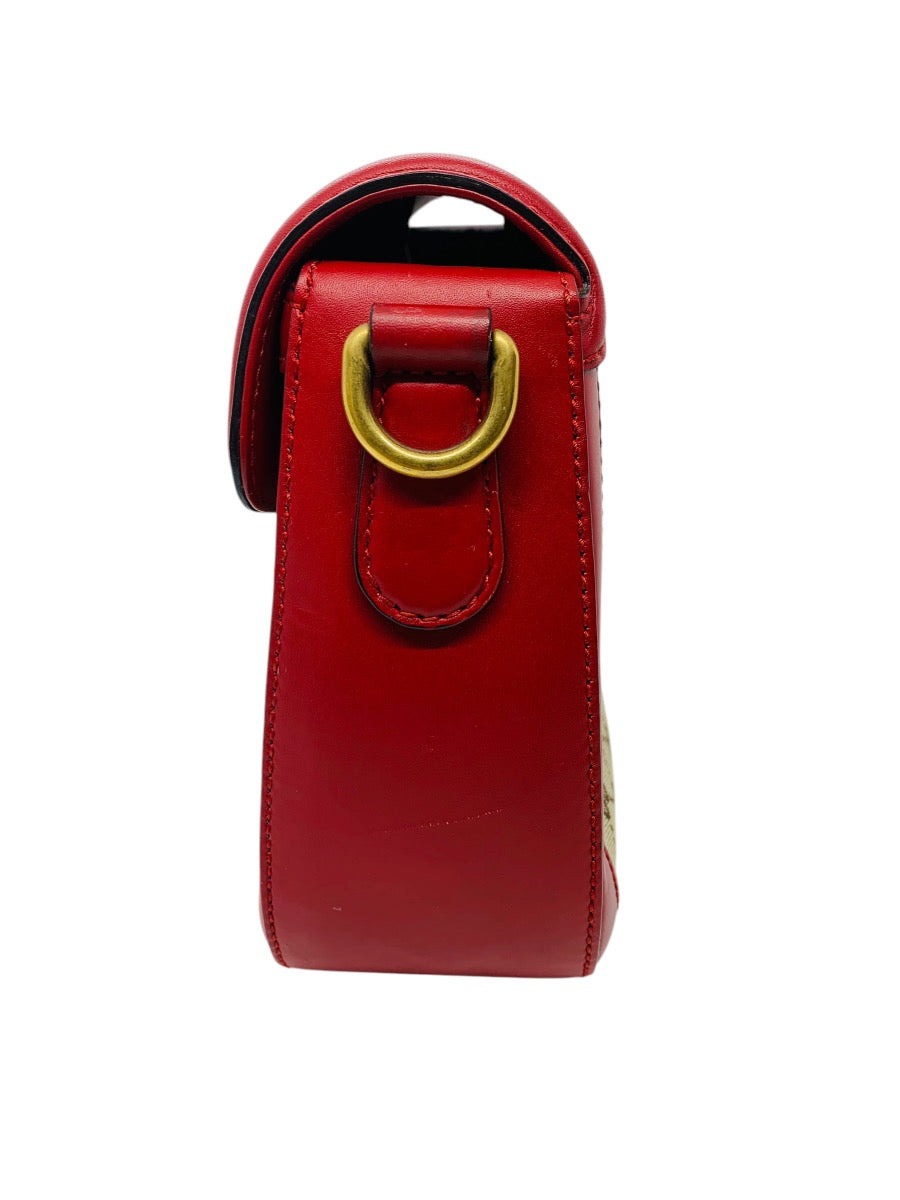 Gucci Monogram Ruinart Calfskin Medium Lady Web Shoulder Bag Beige Ebony Hibiscus Red