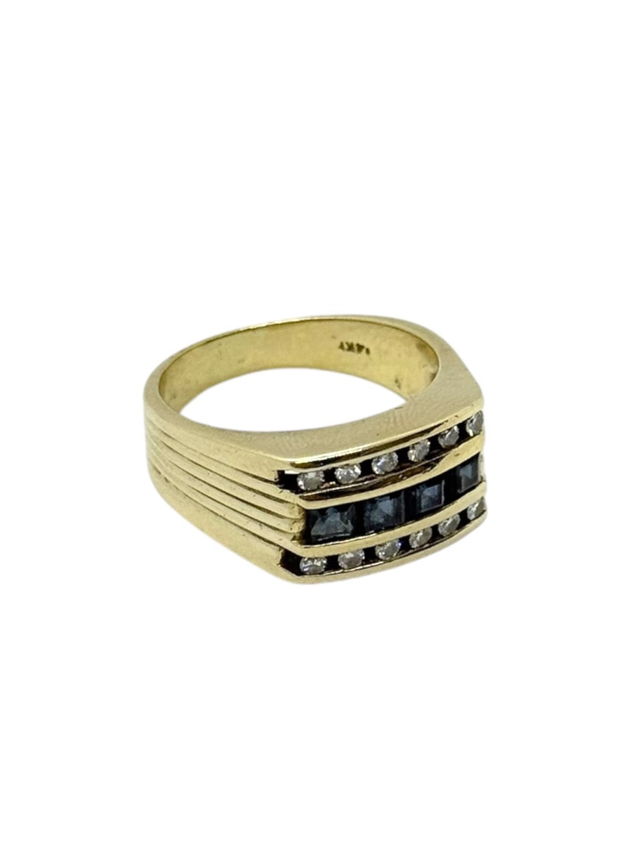 14K Yellow Gold Men's Blue Stone / Diamond Ring Size 10.5 | 10.2g