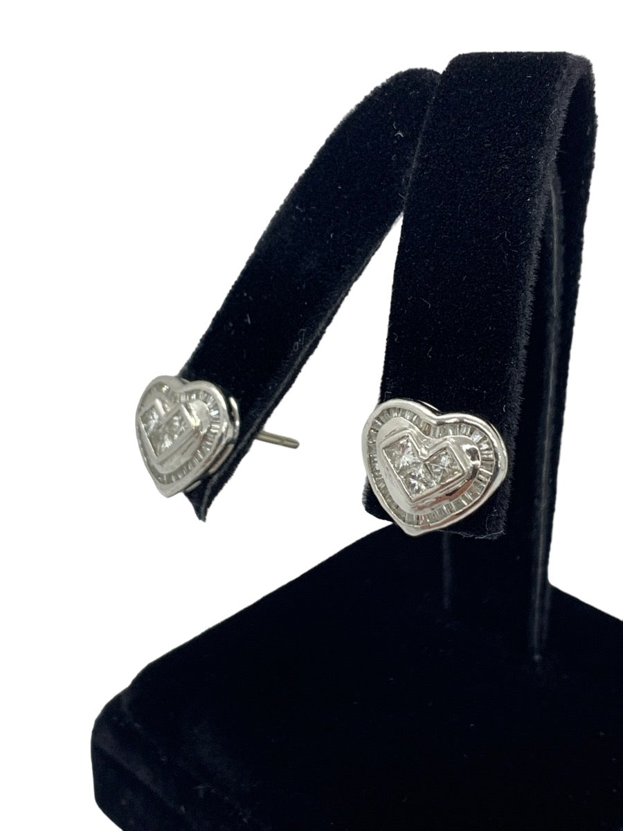 14K White Gold Diamond Heart Earrings 1.1 CTW / 4.8g