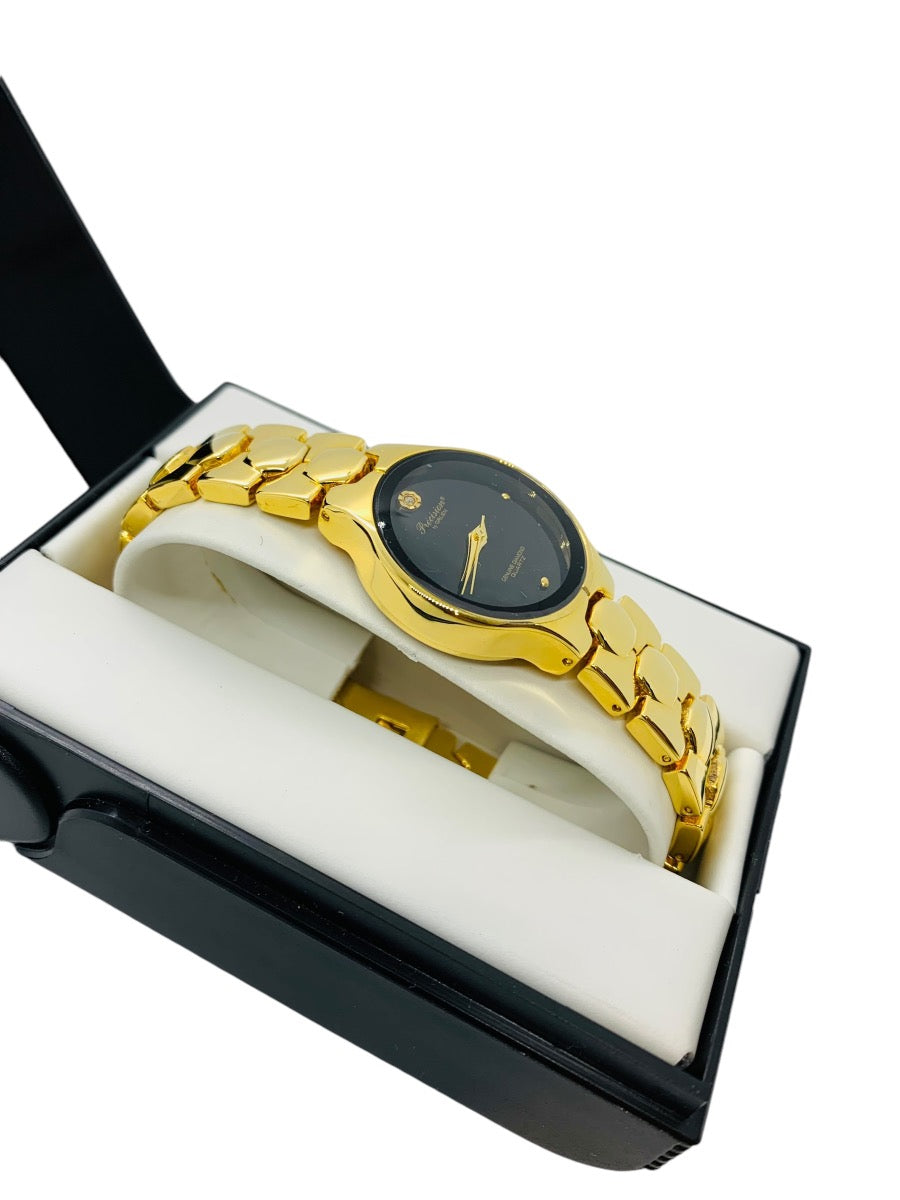 Gruen Precision Gold-Toned Watch Black Dial GP5040P Like New In Box