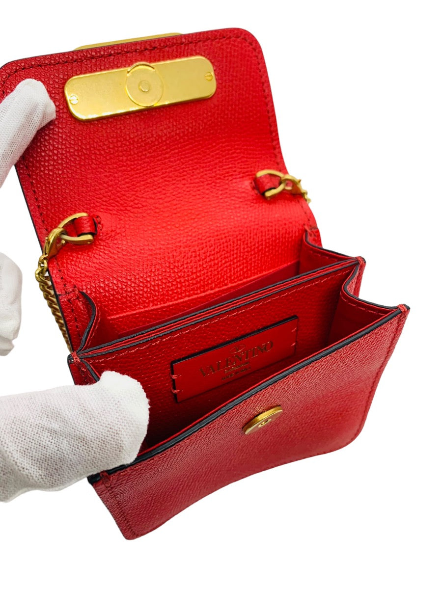 Valentino Garavani VLogo Red Compact Wallet w/ Chain Strap