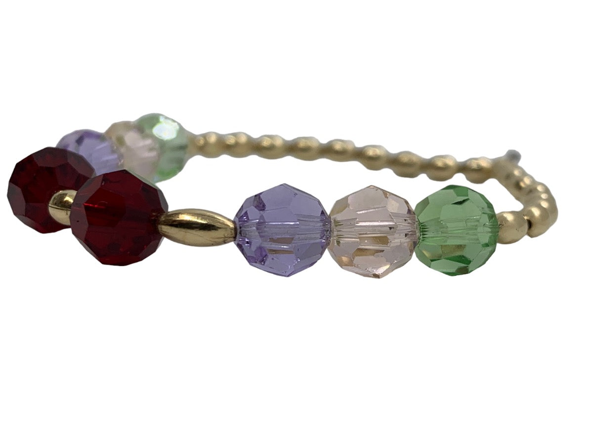 14K Yellow Gold Beaded Colored Stone Stretchy Bracelet 7.5 Grams