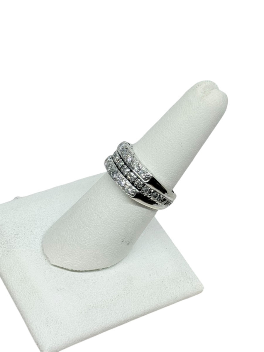 14K White Gold Triple Row Natural Diamond Band | Size 7 | 7.9g