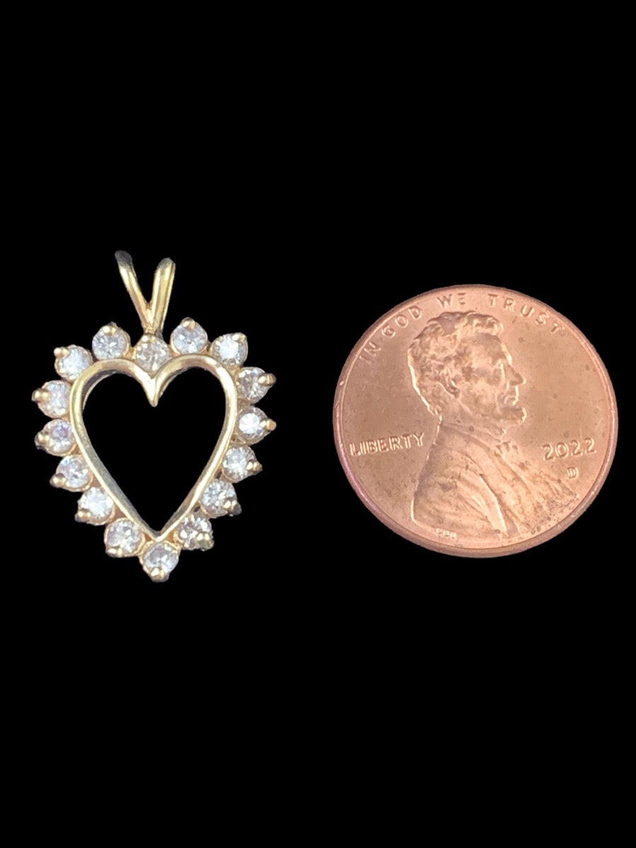 14K Yellow Gold Diamond Heart Shaped Pendant - .80tcw - 2.2g