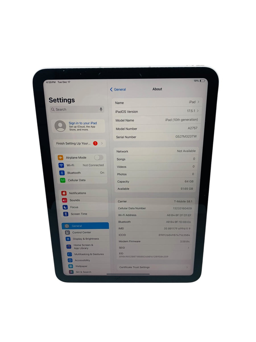 Apple iPad (10th Generation) A2777 64 GB, Wi-Fi + 5G, 10.9 in - Silver