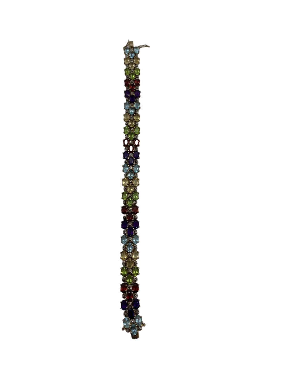Sterling Silver .925 Gold filled Multicolor Stones Bracelet (8" Long)