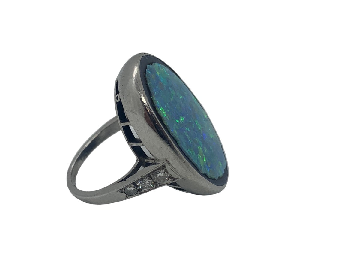 Platinum 950 Diamond Opal Lady's Ring 0.06 CTW Dias Size 4 / 10.6 Gram