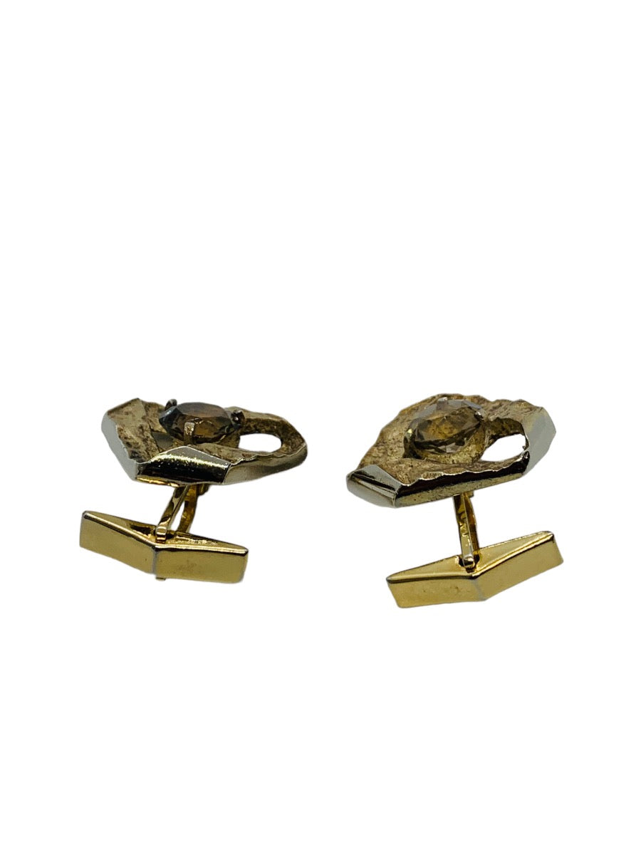 925 Sterling Silver Men's Cuff Links With Brawn Topaz 15.8g