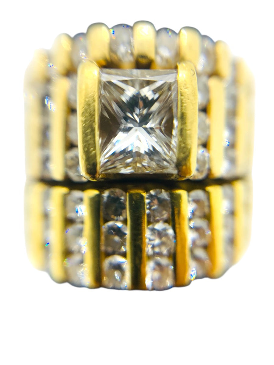 18K & 14K Yellow Gold Lady's Fancy Cluster Ring 71Dias Size 5.75 | 3.10CTW
