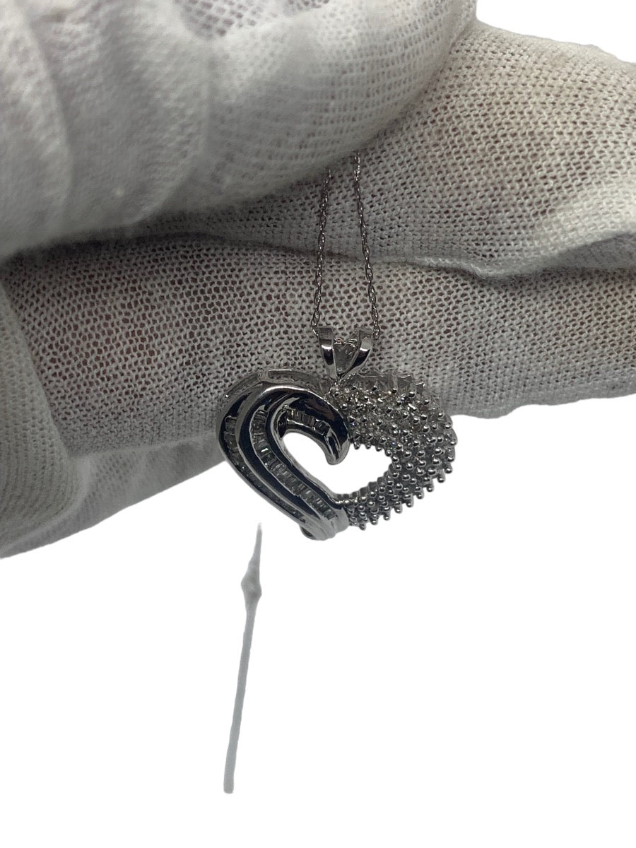 14K White Gold Diamond Necklace Heart Charm 95CTW/5.2 Grams 18"Length