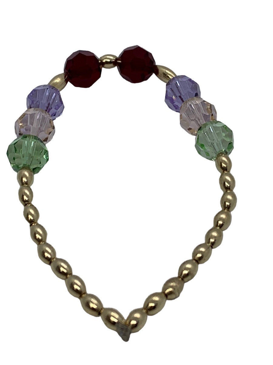 14K Yellow Gold Beaded Colored Stone Stretchy Bracelet 7.5 Grams