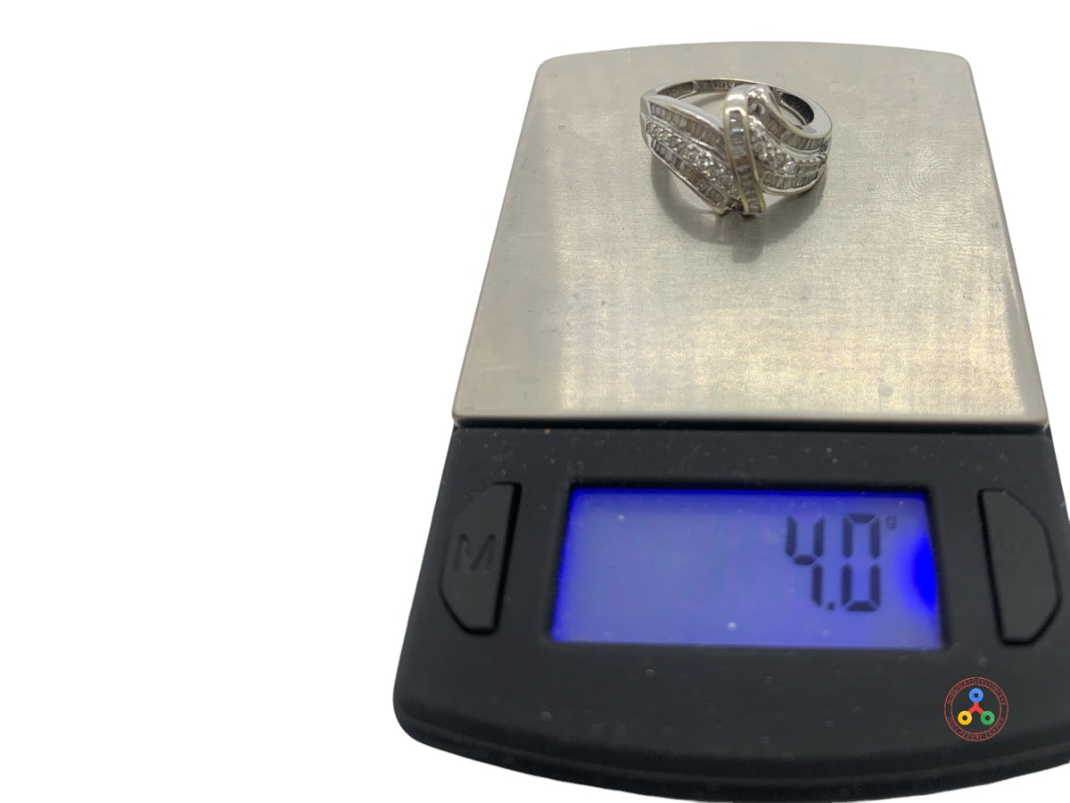 14K White Gold Diamond Cluster Ring 55 Baguettes, 18 Round, 2.01CTW (Size 7.5)