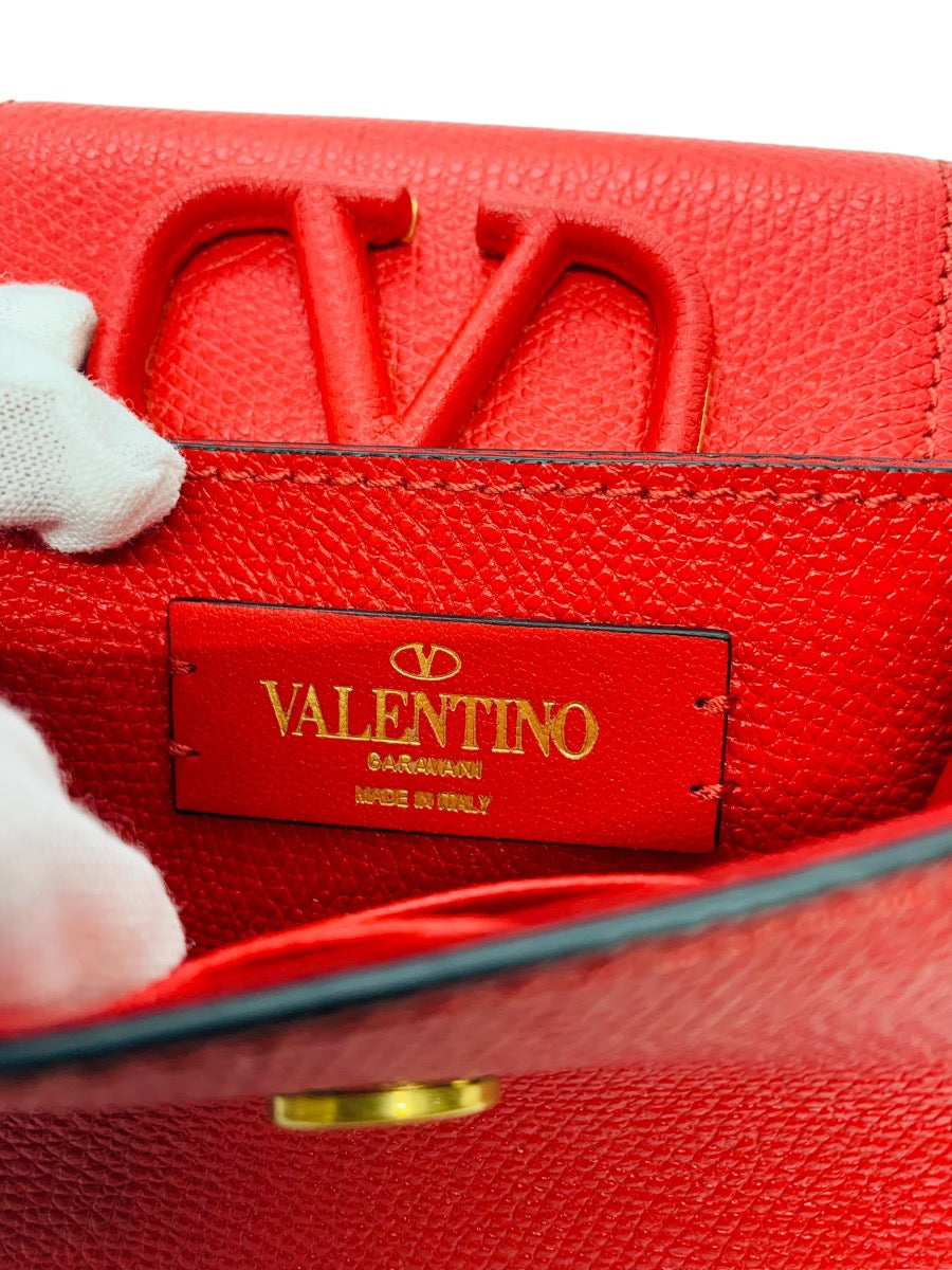 Valentino Garavani VLogo Red Compact Wallet w/ Chain Strap
