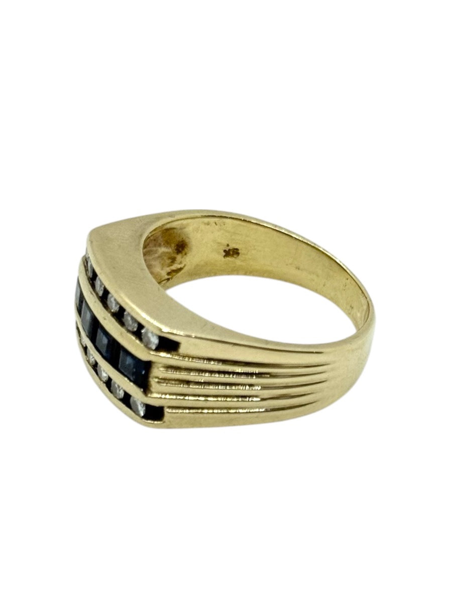 14K Yellow Gold Men's Blue Stone / Diamond Ring Size 10.5 | 10.2g