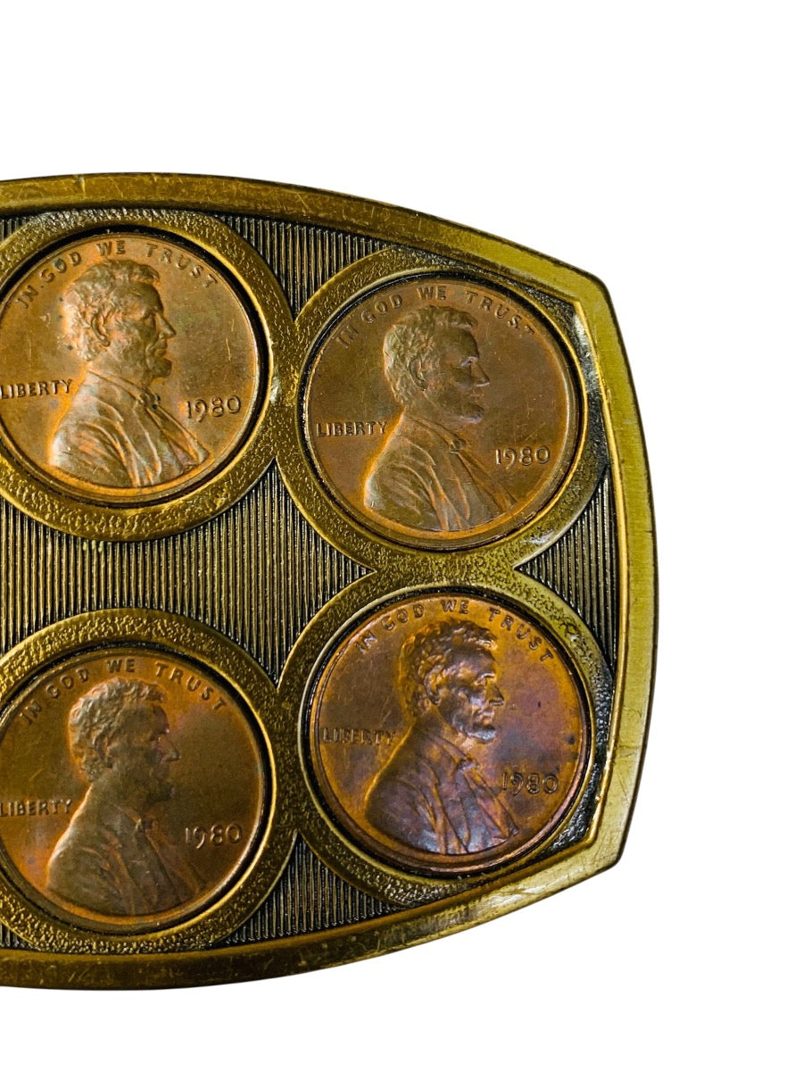 Vintage 1980 Lincoln Penny Belt Buckle-Collectible Coin Design
