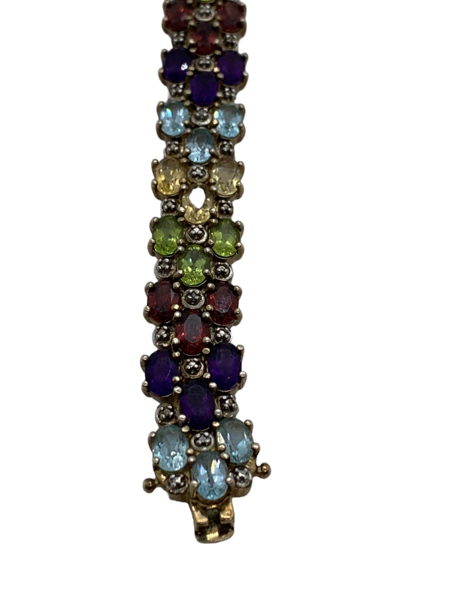 Sterling Silver .925 Gold filled Multicolor Stones Bracelet (8" Long)