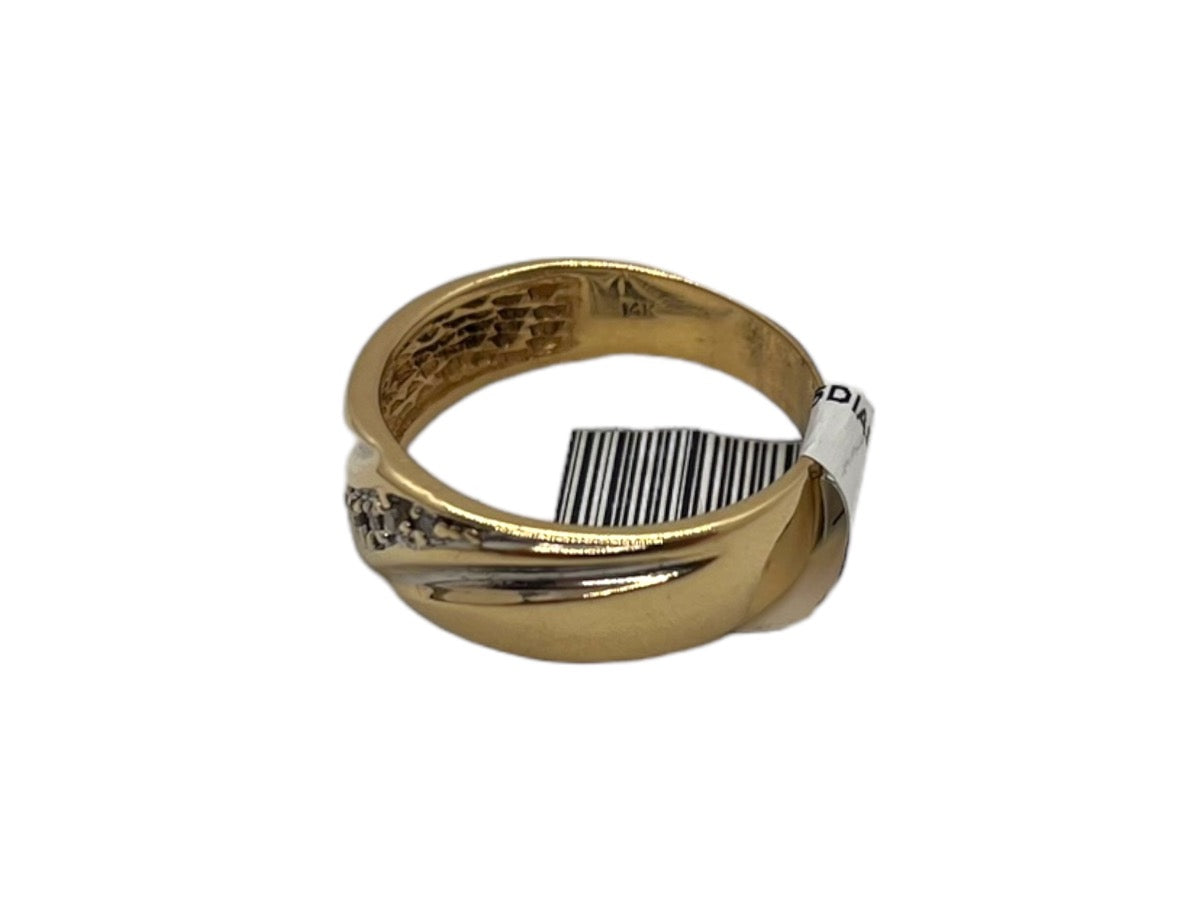14K Yellow Gold Ring Slant Diamond Design