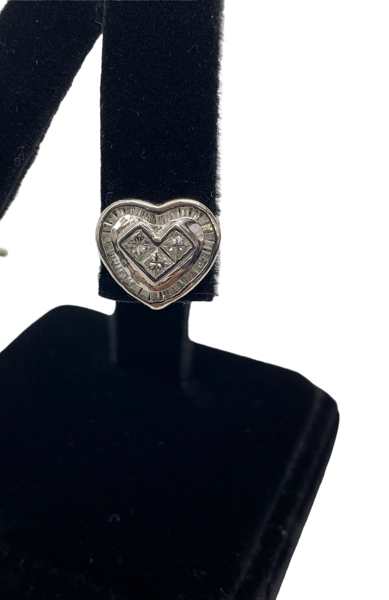 14K White Gold Diamond Heart Earrings 1.1 CTW / 4.8g
