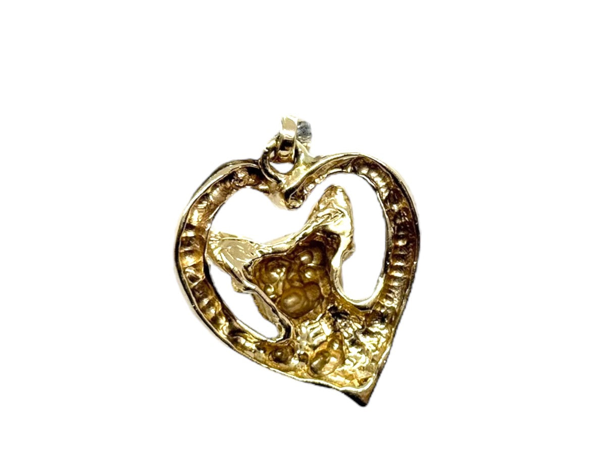 14K Yellow Gold Chihuahua Dog Heart Pendant | 8.6g