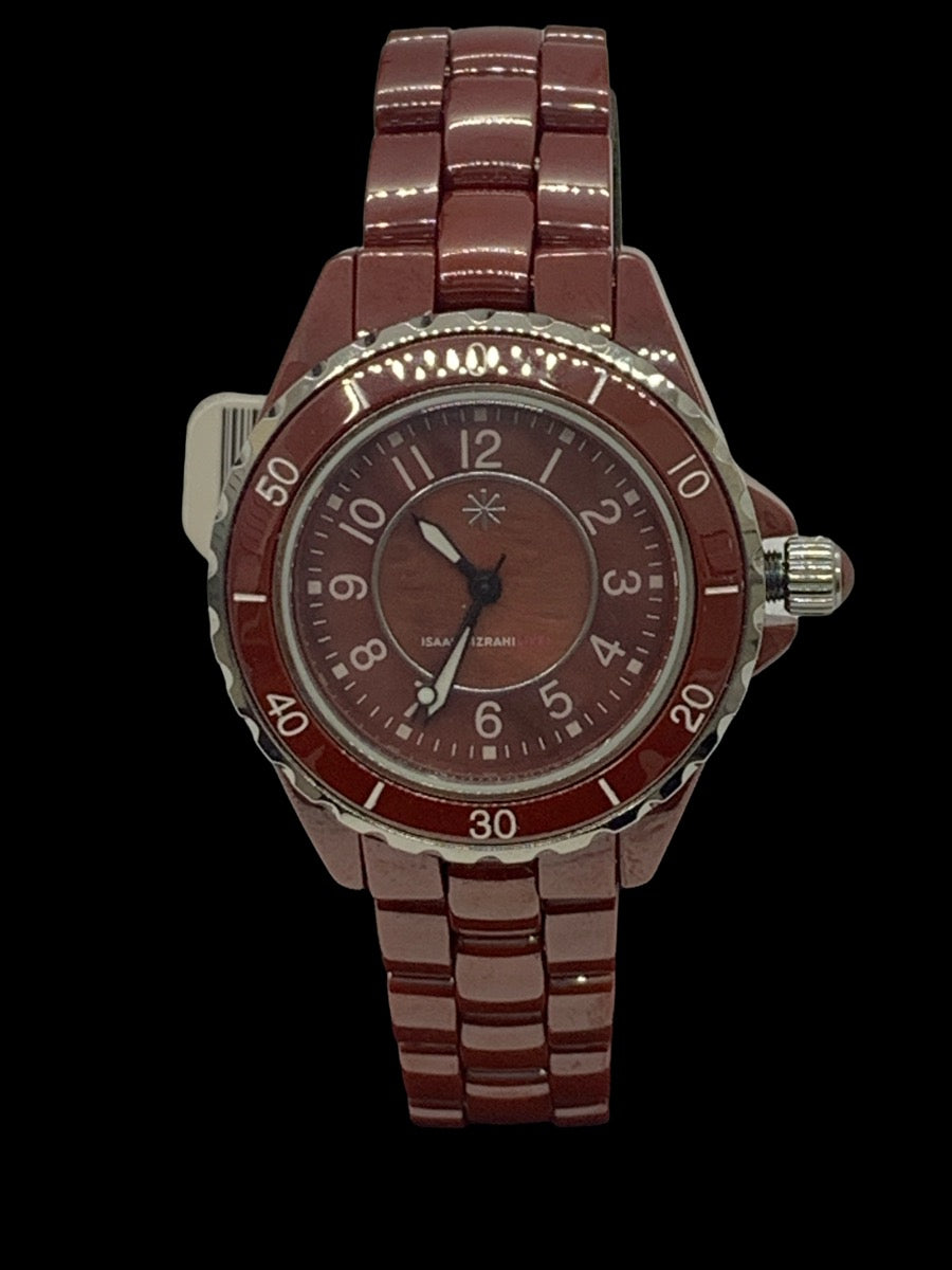 Isaac Mizrahi Live! Ceramic Maroon Watch