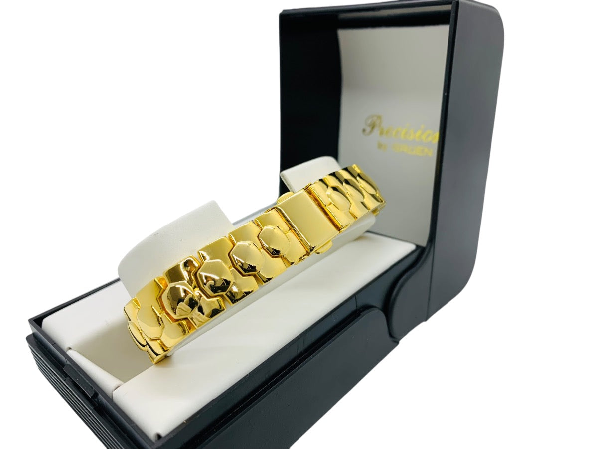 Gruen Precision Gold-Toned Watch Black Dial GP5040P Like New In Box