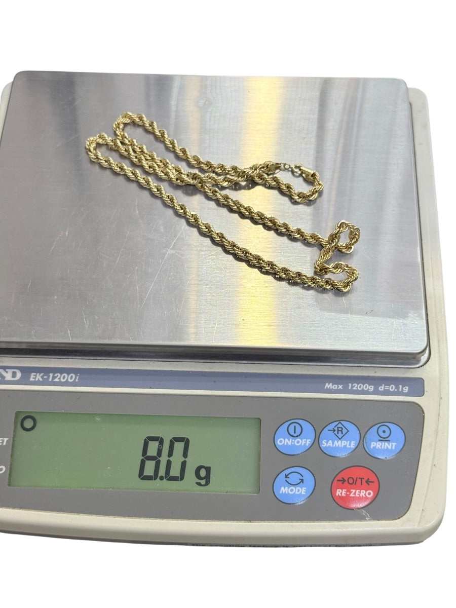 20" Inch 18K Yellow Gold Hollow Rope Chain | 4mm | 8.0g