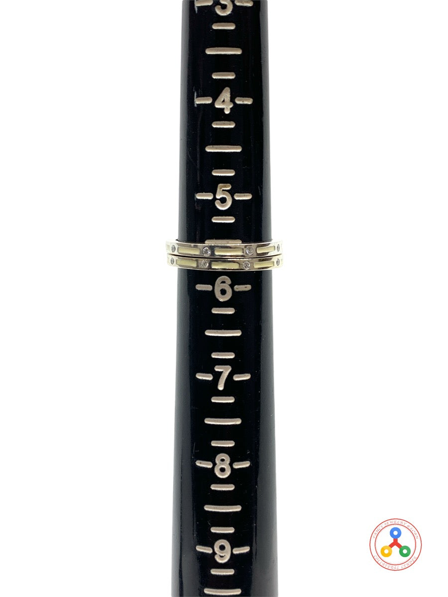 18K White Gold and Diamond w Enamel Wedding Band Set Size 6, 5.3g