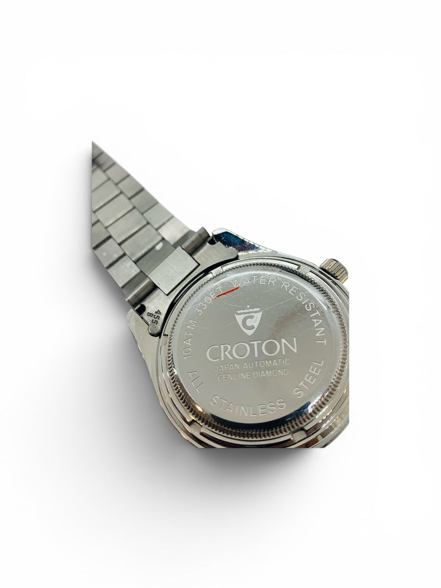 Croton Automatic Diamond Watch 10atm-330ft Stainless Steel White Face