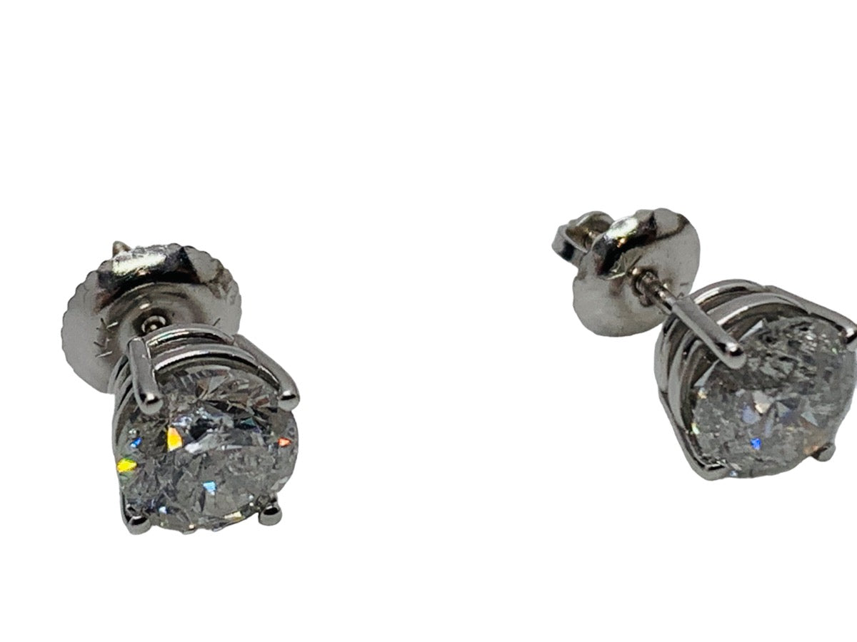 14K White Gold Diamond Stud Earrings 1.7 CTW /1.4 Gr /i3-i2 Clarity /M-L Color