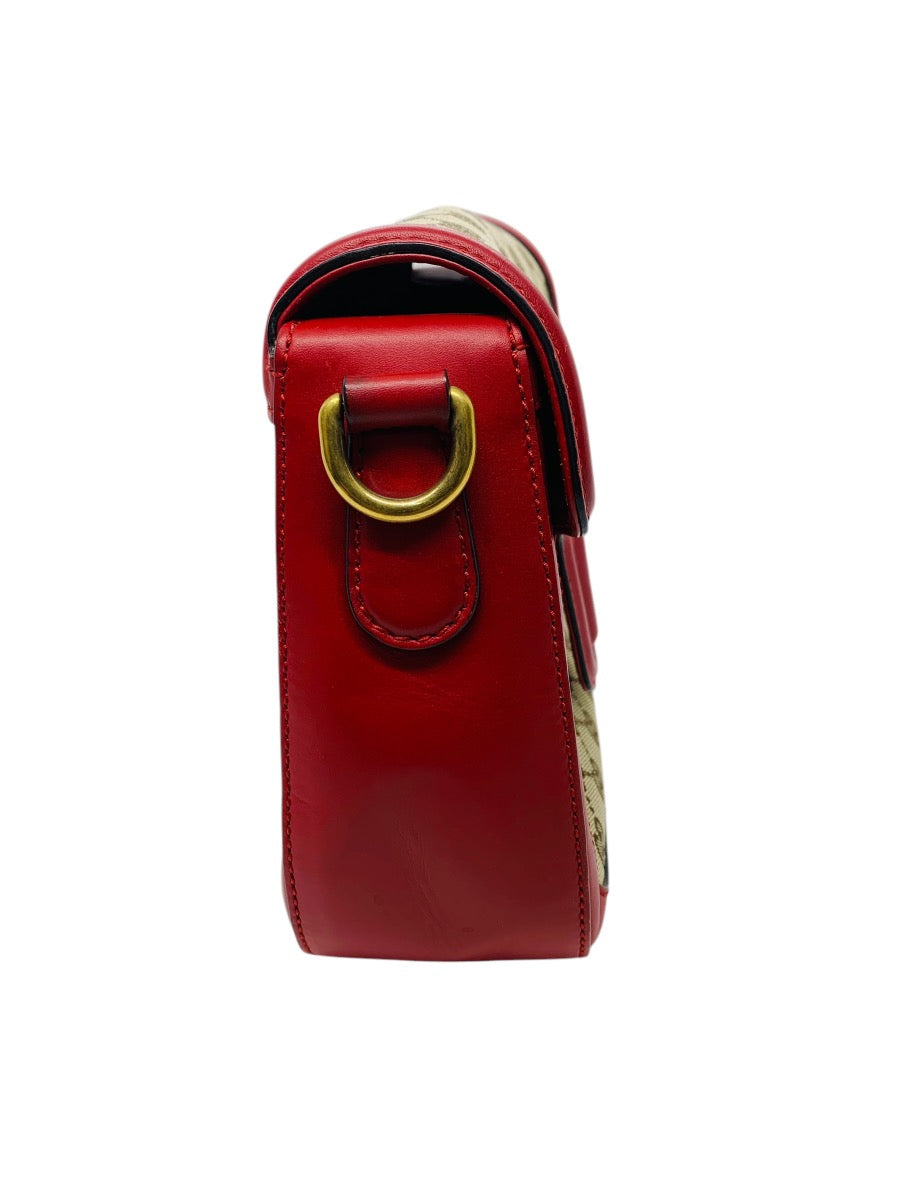 Gucci Monogram Ruinart Calfskin Medium Lady Web Shoulder Bag Beige Ebony Hibiscus Red