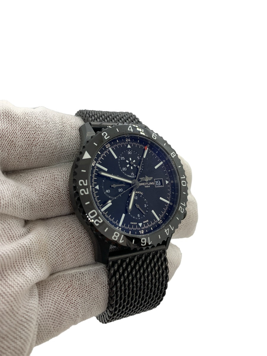 Breitling Chronoliner Black Steel Watch M24310 Black Ceramic 46mm- Box