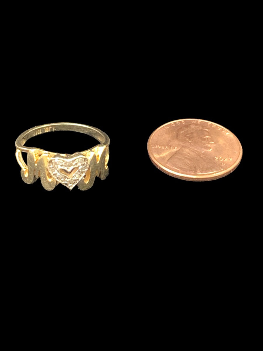 10K Yellow Gold "MOM" Heart Ring - Size 5.5 - 2.4g